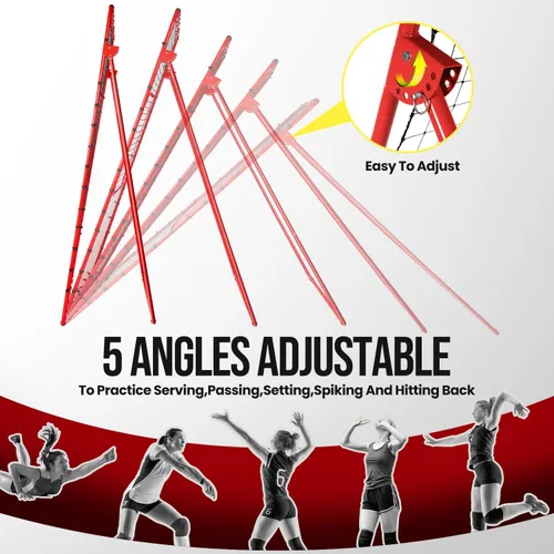 Vista 4 de Red de rebote de voleibol de 7 x 4 pies, equipo de entrenamiento de pelotas de voleibol ajustable en ángulo para golpear, bloquear, servir