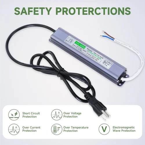 Vista 4 de Transformador LED impermeable IP67 de 12 V 60 W, fuente de alimentación de bajo voltaje con enchufe de 3 clavijas para cualquier luz LED al aire