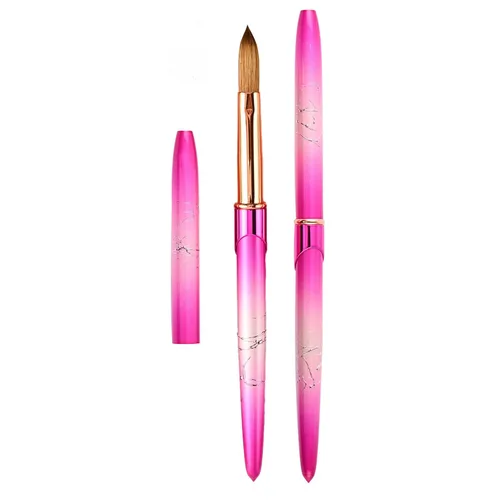 Vista 12 de Kolinsky - Cepillo de uñas acrílicas con mango de metal degradado de talla rojo rosa, aplicación acrílica, extensión de uñas de gel