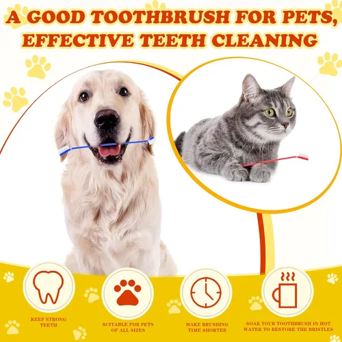 Vista 4 de Nuogo - 200 cepillos de dientes para perros, mango largo de doble cabeza, 8 colores, gatos y perros Bulk 200 Pack, fits large and small breeds