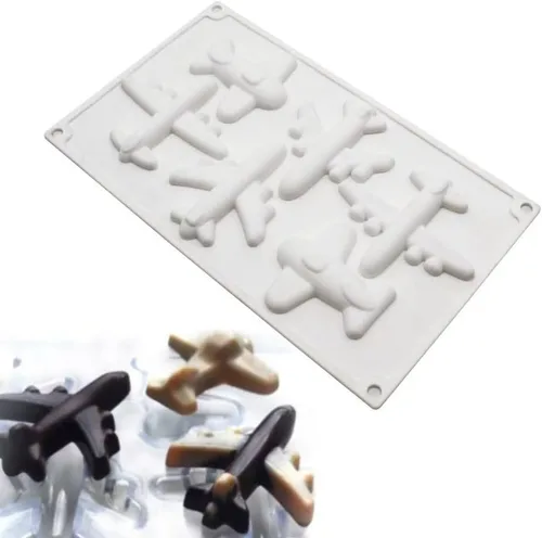 Vista 7 de Molde de silicona grande 3D para avión – 11.7 x 6.8 pulgadas molde antiadherente para hornear con 6 cavidades para chocolate, gelatina y decoración