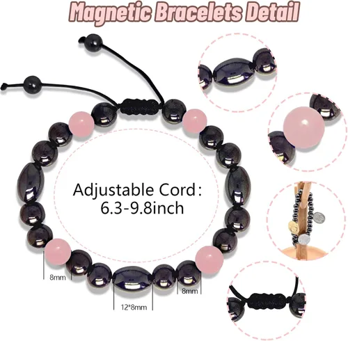Vista 3 de Hion Paquete de 2 tobilleras de terapia magnética más 1 paquete de pulseras magnéticas para mujereshombres, alivio del dolor, ansiedad, atracción