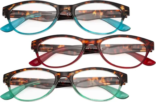 Vista 2 de Eyekepper Reading Glasses Set of 3 Great Value Spring Hinge Readers Women Cat-eye Glasses for Reading