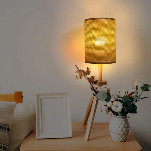 Vista 4 de DOITOOL Pantalla de lámpara de ratán rústico de 8.07 x 5.51 x 5.51 pulgadas, cubierta de luz tejida para lámparas de mesa y pie E27, iluminación