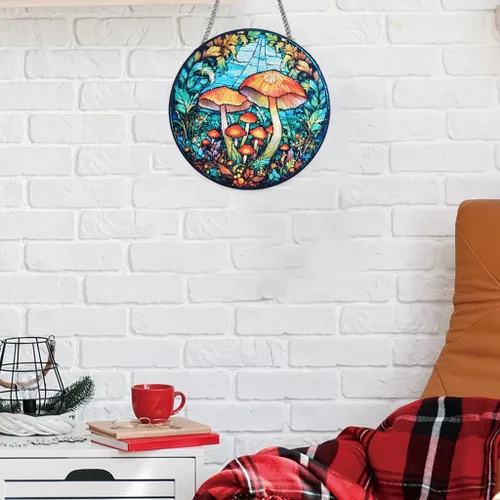 Vista 4 de HOTIYOK Vidrieras colgantes de hongos para jardín, diseño de bosque natural para decoración de interiores de cocina, regalos para mujeres, abuela