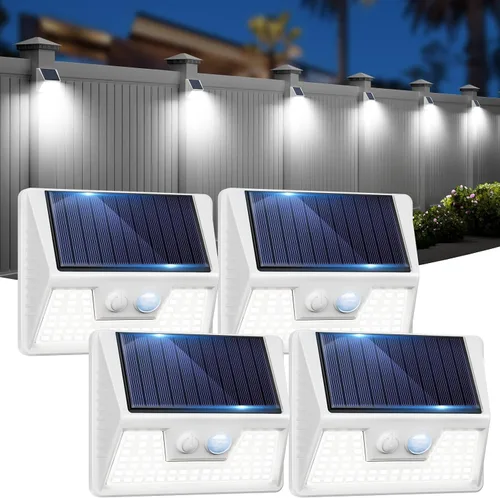 Vista 17 de vighep Paquete de 12 luces solares de movimiento para exteriores, luces impermeables para valla al aire libre, luces LED de pared blancas cálidas
