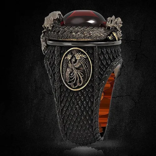 Vista 8 de MayiaHey Anillo de piedra roja de dragón punk para hombre, anillo gótico de tótem de dragón helado para niños, Metal no precioso., No