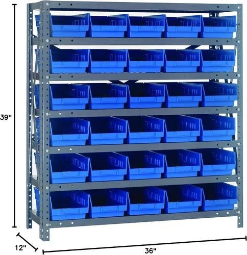 Vista 155 de Quantum QSBU-245BK Heavy Duty Shelving Unit with (7) Shelves and (24) QUS245 Black Bins for Garage Warehouse Storage Distribution 400 lb Load