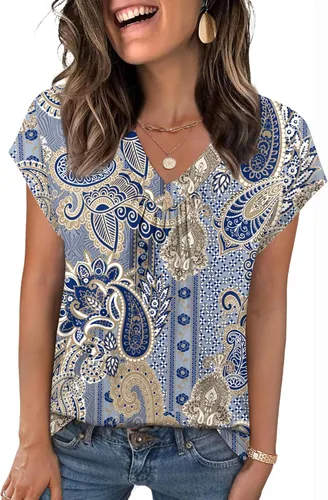 Vista 10 de Zeagoo Camisetas de manga corta con cuello en V para mujer, ropa de negocios, ropa de trabajo, ropa de moda