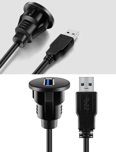 Vista 6 de Cable de extensión USB 3.0 macho a hembra AUX de montaje en panel empotrado, pequeño, 3 pies Soporte de panel empotrado AUX, para coche, camión