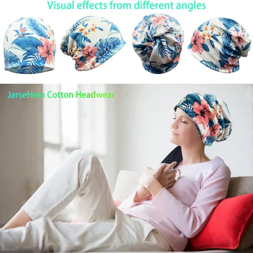 Vista 2 de JarseHera Gorro holgado de mujer con encaje de algodón, gorros para quimioterapia, gorros para el cáncer, turbante