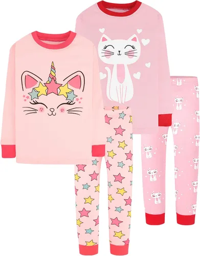 Vista 30 de DAUGHTER QUEEN Pijama de algodón para niñas de 4 piezas, talla 18 meses-12 años