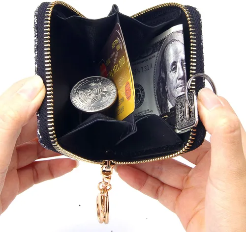 Vista 2 de GEEAD - Monedero pequeño con purpurina para mujer o niña, con anillo para llavero