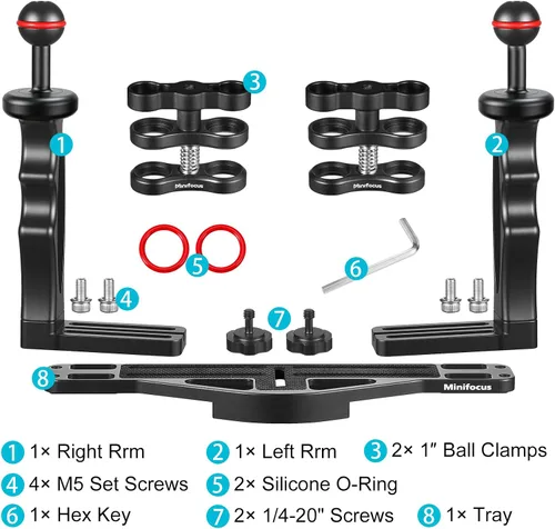Vista 11 de MINIFOCUS Soporte de bandeja para mango de cámara subacuática, soporte estabilizador de video de aleación de aluminio extensible con soporte