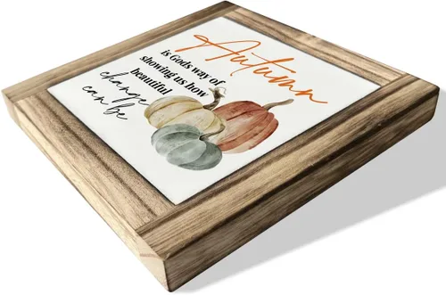 Vista 2 de Letrero de madera de otoño, decoración de otoño, caja de placas de madera, decoración de escritorio, decoración del hogar, letrero de calabaza