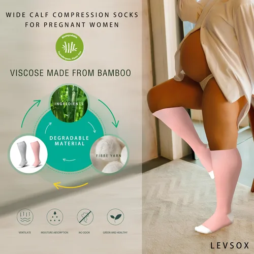 Vista 3 de LEVSOX Calcetines de compresión de pantorrilla ancha para mujeres y hombres, talla grande, 15-20 mmHg, hasta la rodilla, medias de gran soporte