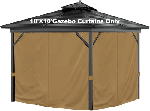 Vista 7 de Cortinas Gazebo de 10 x 10 pies para exteriores, impermeables, 4 paneles, cortinas de pared lateral, repuesto universal con cremallera para patio