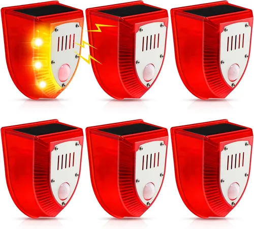 Vista 8 de Qualirey Detector de movimiento de alarma solar con sensor de movimiento al aire libre de 129 db, luz estroboscópica para perro, detector de alarma