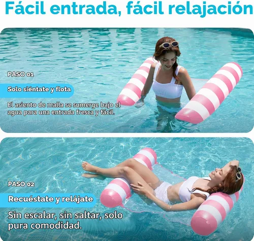 Vista 3 de SLOOSH 4 Packs Strip Type Hammock Pool Floats Adults, 4-in-1 Multi-Purpose Inflatable Pool Floaties PVC Water Hammock Lounge