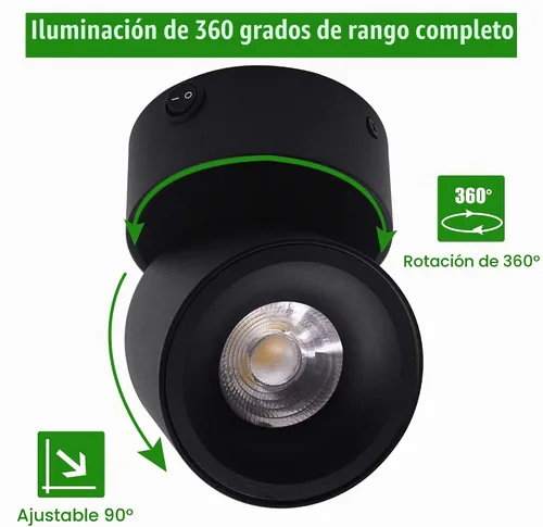 Vista 5 de Paquete de 2 Focos LED COB de Techo Downlight de 12V con Interruptor, Montaje en Superficie 330° Ajustable Regulable Luz de Pared para RV Lámpara