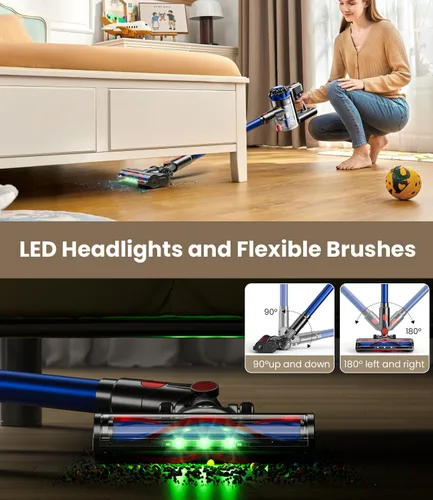 Vista 6 de KARDV Aspiradora inalámbrica, aspiradora de 500 W/40 Kpa para el hogar, aspiradora de palo de 60 minutos con pantalla LED, carga antienredos