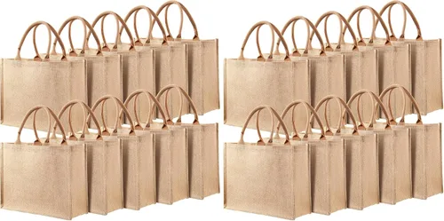 Vista 16 de Shappy Paquete de 10 bolsas de arpillera reutilizables en blanco, Verde Jute Tote, Grocery Bag, Bridesmaid Gifts, Bachelorette Party, Beach Trips