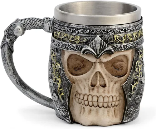 Vista 6 de CHICVITA Taza de cerveza vikinga con mango de dragón, taza de café, 18 Marrón