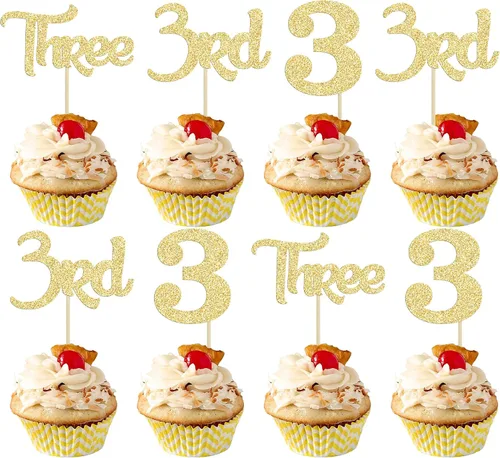 Vista 31 de 24 adornos para cupcakes de primer cumpleaños con purpurina para decoración de pastel de primer cumpleaños, selecciones de cupcakes para niños, baby