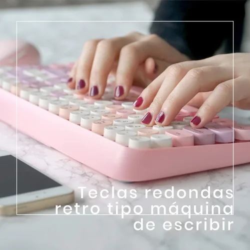 Vista 4 de Perixx PERIDUO-713 ES Conjunto de ratón y Mini Teclado inalámbrico 2.4 GHz - Teclas Retro Redondas - Rosado Pastel - QWERTY