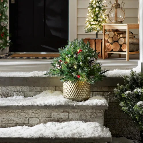 Vista 4 de National Tree Company - Relleno de urna artificial de Navidad pre-iluminado de 18 pulgadas con bayas esmeriladas, decoración de Navidad con conos
