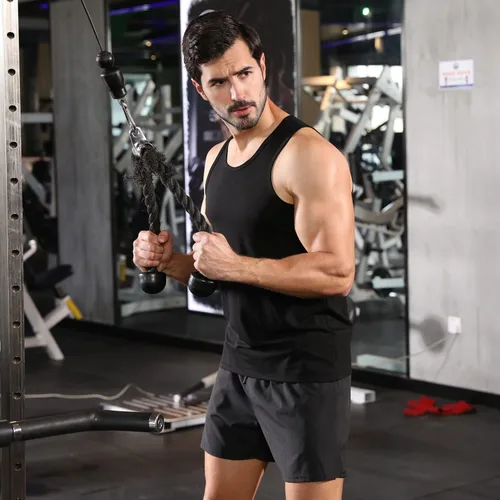 Vista 5 de Camiseta sin mangas para hombre, chaleco de algodón, sin mangas, para gimnasio, entrenamiento, culturismo, fitness, muscular, camisetas