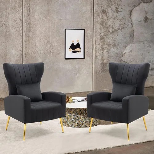 Vista 3 de ZJhome Sillas Modernas para Sala de Estar de Terciopelo Silla de Acento Sillón con Almohada Lumbar, Sillas de Dormitorio de Respaldo Alto Silla