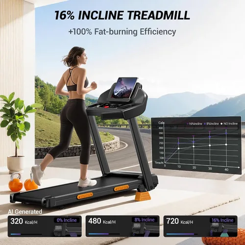 Vista 2 de CURSOR FITNESS Cintas de correr inclinadas al 16% para el hogar con 3