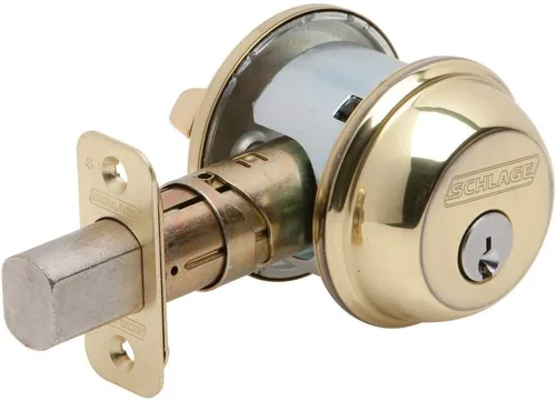 Vista 13 de Schlage Single Cylinder Front Door Deadbolt, Aged Bronze Cerrojo de un solo cilindro con llave exterior y giro en el interior, ajuste universal