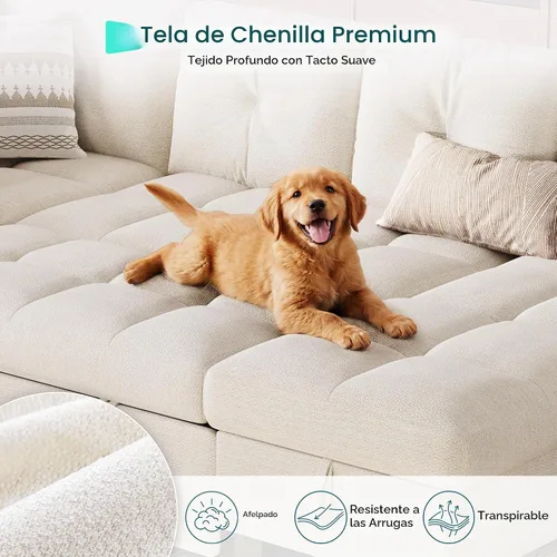 Vista 6 de LINSY HOME Modular Sectional Sofa Bed, Chenille Pull Out Couch 2 Seat Beige