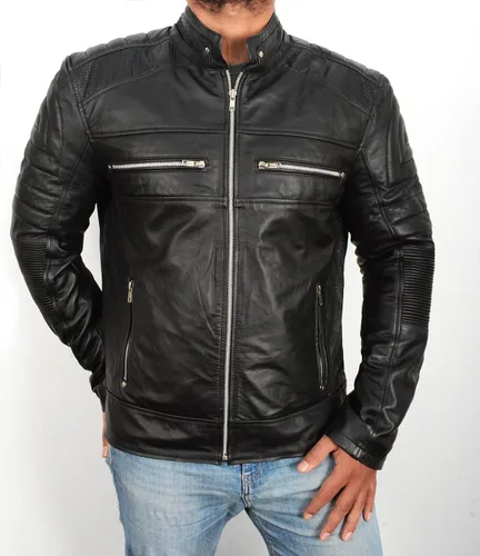 Vista 3 de LP-FACON Chaqueta de cuero para hombre con armadura Vintage Cafe Racer Powersports Equipo de protección Moto Biker Chaqueta acolchada