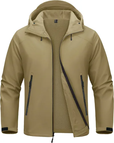 Vista 10 de MAGCOMSEN Chaqueta impermeable Softshell para hombre, con forro polar, ligera, con capucha, rompevientos, para invierno, senderismo, táctica