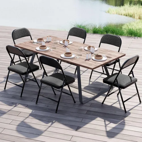 Vista 2 de Nazhura Paquete de 4 sillas plegables, juego de sillas de comedor de tela con cojín acolchado y respaldo, asiento interior y exterior para hogar