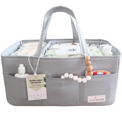 Vista 13 de Lily Miles Organizador de pañales para bebé - Bolso tote organizador para artículos esenciales de bebé niña - Cesta de regalo para baby shower