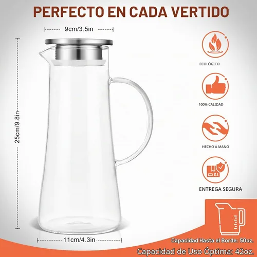 Vista 4 de SUSTEAS Jarra de Vidrio de 1.5 Litros 51oz con Tapa, Fácil de Limpiar, Jarra de Agua de Vidrio Resistente al Calor con Asa para Bebidas