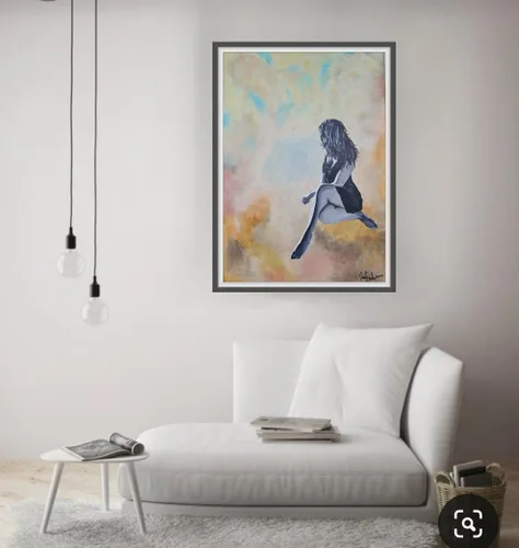 Vista 2 de Pintura hecha a mano, acrílico sobre lienzo, arte de pared original abstracto, pieza única firmada por la artista, certificado de autenticidad