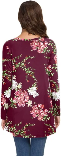 Vista 67 de AWULIFFAN Blusa tipo túnica holgada de manga larga con cuello redondo para mujer