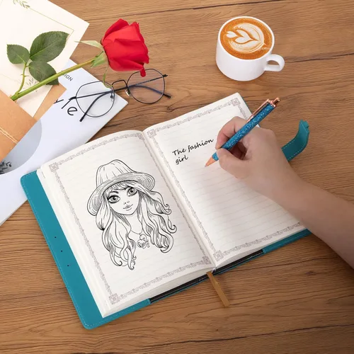 Vista 4 de Diario con candado en forma de corazón con bolígrafo, tamaño A5, cuero sintético PU suave, diario con cerradura, planificador personal, cuaderno
