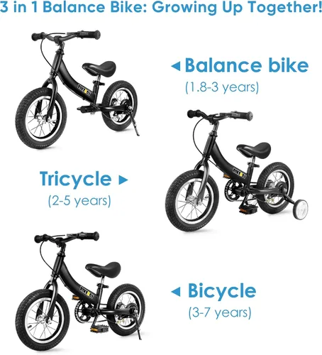 Vista 2 de Balance Bike 2 in 1,The Dual Use of a Kids Balance Bike and Toddler Bike, for 2 3 4 5 6 7 Years Old -12 14 16 Inches with Training Theory, Brake