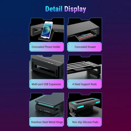 Vista 7 de Yunseity Soporte para monitor con 4 puertos USB, elevador de monitor de altura ajustable con cargador de teléfono, puertos USB Hub y almacenamiento
