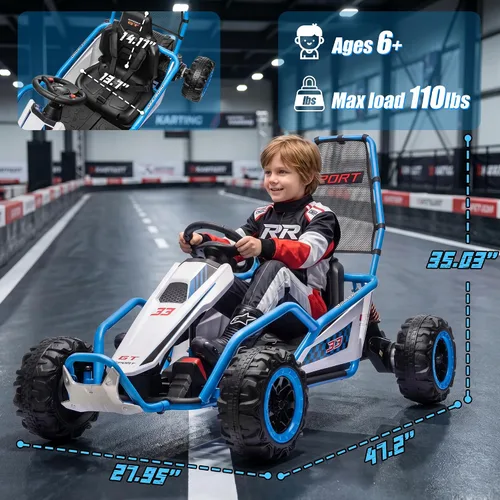 Vista 7 de Go Kart eléctrico de 24 V para niños a partir de 6 años, carrito de deriva Azul