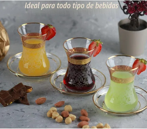 Vista 3 de Juego de 6 vasos de té turcos vintage para mujeres, cristalería, fiesta, estilo árabe, tazas de té marroquíes persas, para adultos, bandeja