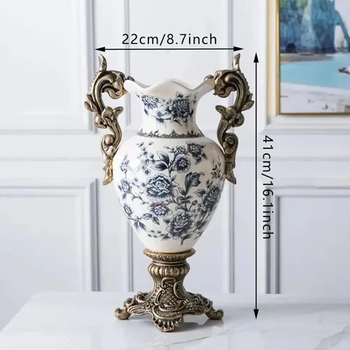 Vista 3 de Jarrón alto de cerámica para piso, moderno florero para decoración del hogar, florero clásico de 16.5 pulgadas, recipiente sofisticado para ramas