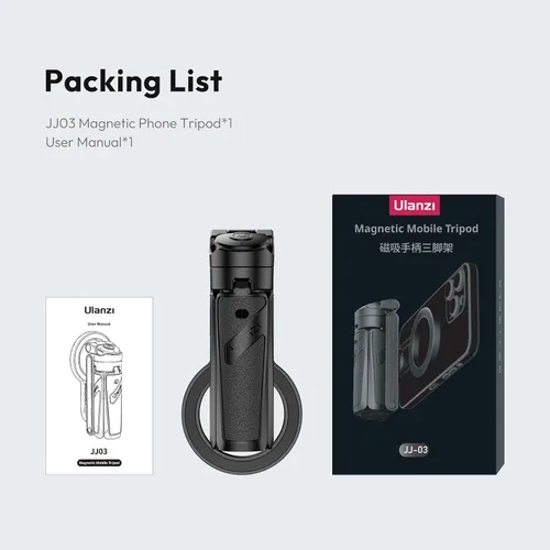 Vista 8 de ULANZI JJ03 - Mini trípode magnético para teléfono con control remoto, 3 en 1 de bolsillo para selfie, soporte de trípode extensible de rotación