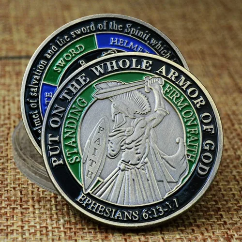 Vista 4 de Ponte toda la armadura de Dios EPHE 6:13-17 Esmalte 3D Challenge Coin Medallón de coleccionista